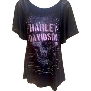 Harley Davidson Shimmer Open Back Spellout Official Tee Sz S (runs big)